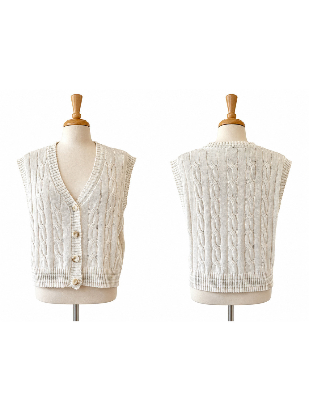 Z Supply Women's L White Cable Knit Sweater Vest Button Front V-Neck
